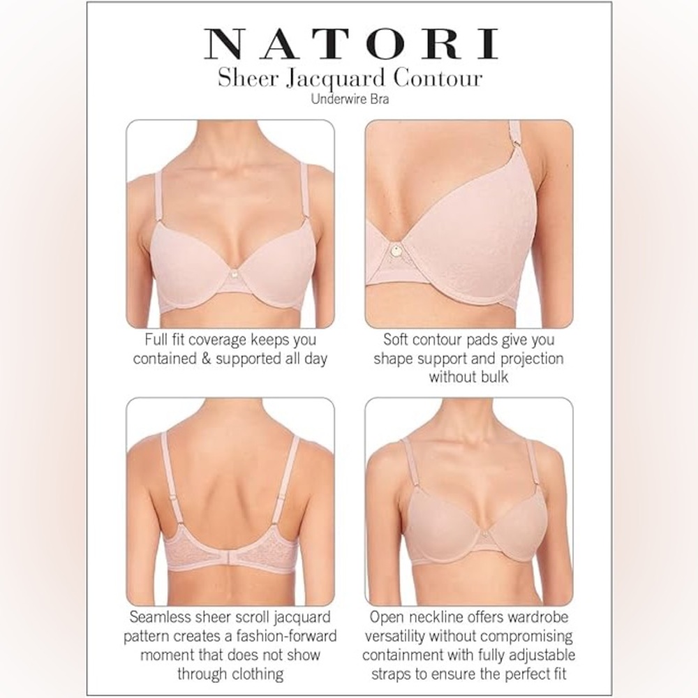 Natori jacquard contour Molded Cup Bra with Underwire Support and sheer band
